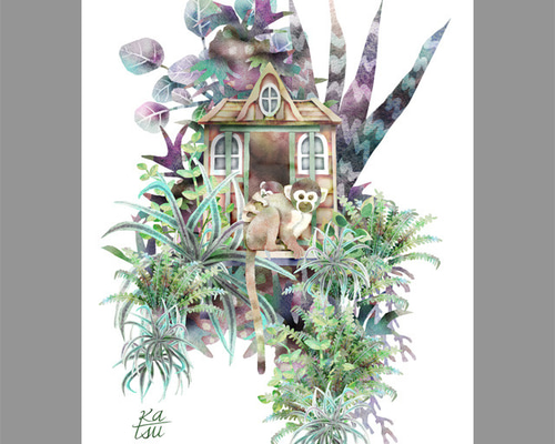 絵画　伊豆国立公園 リスザルのお家」 伊豆シャボテン公園 伊豆高原 イラスト イラスト