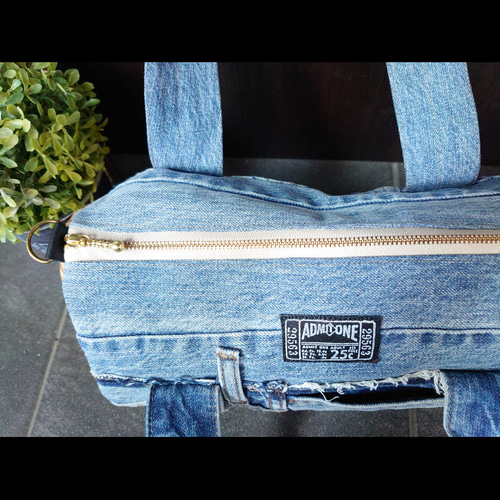 No.193【DENIM✖️ドラム缶型BAG❤️】デニムリメイクショルダー