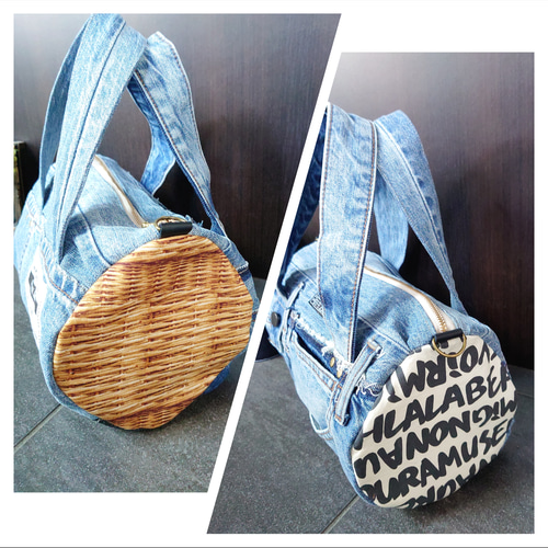 №698【DENIM❌️ドラム缶型ショルダーバッグ♥】デニムリメイク