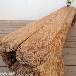 超極厚 オールドチーク 丸太ベンチ 160cm スツール アジアン家具 椅子 銘木 一枚板 チーク材 古木 古材 無垢材 8枚目の画像