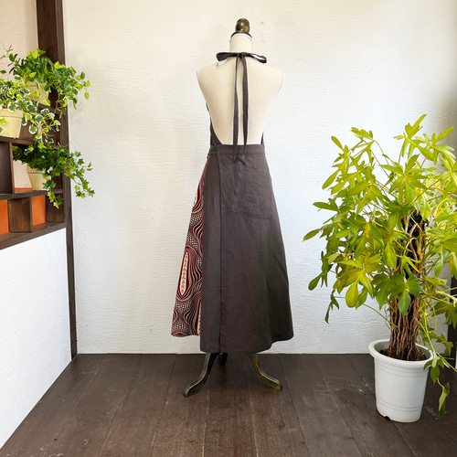 A.Nene✿サイド切替フレアエプロンワンピース 国産リネン/アフリカン