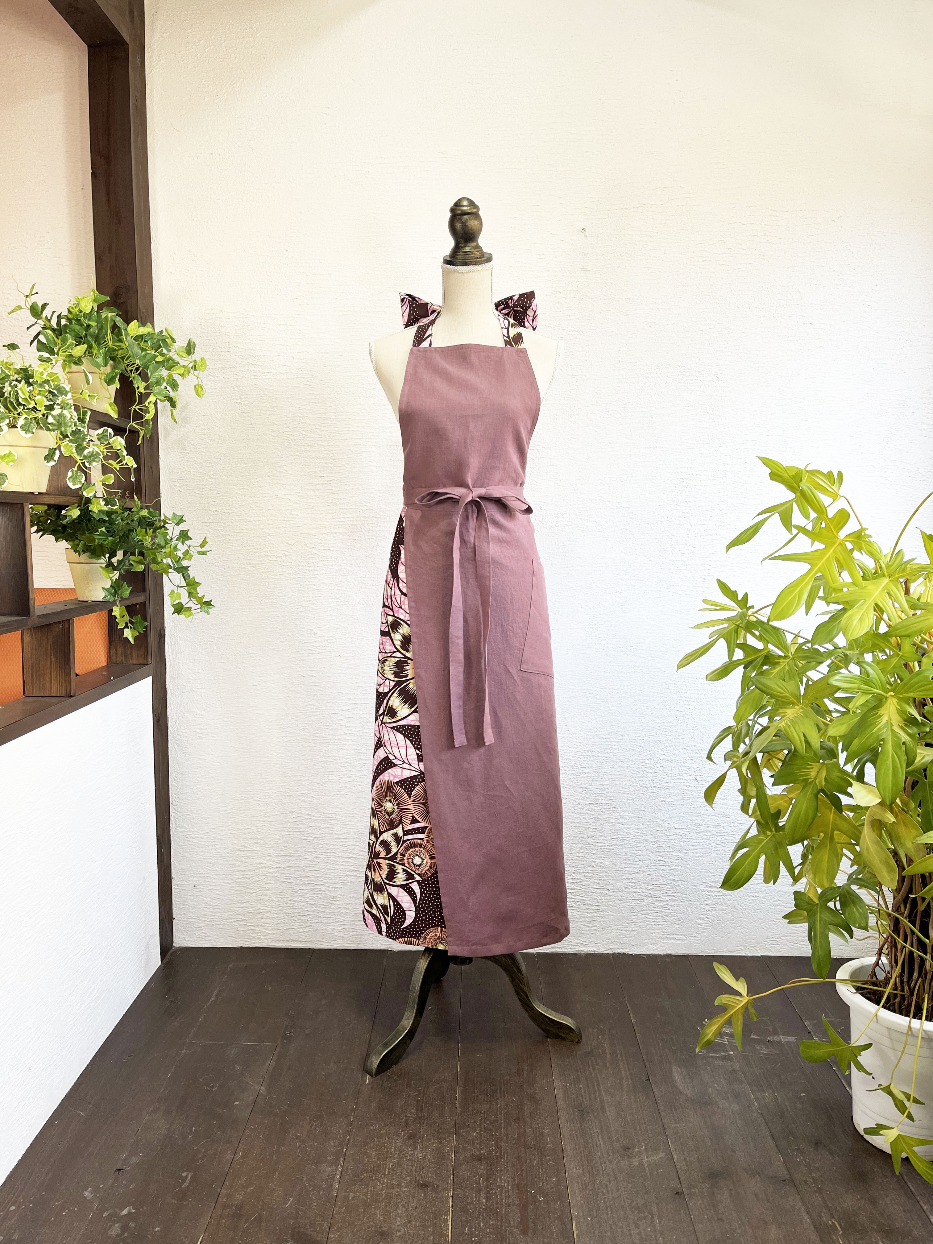 A.Nene✿ エプロンドレス・クレマチス　　/国産リネンくすみピンク×VliscoPink/