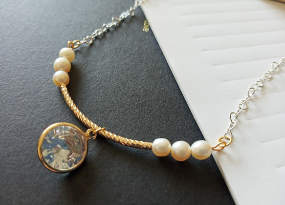 1.1cm圓型鋯石項鍊，珍珠，925純銀鍊條 第2張的照片
