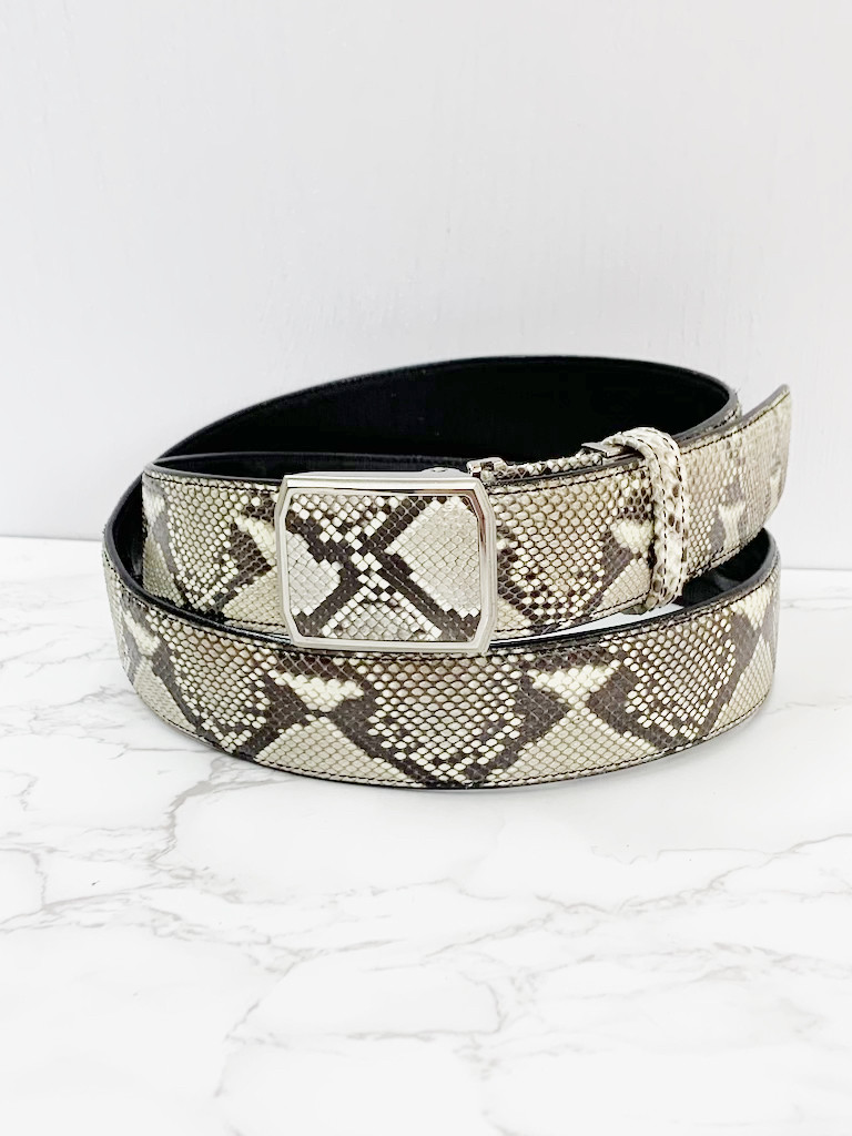 日本製　パイソン　３５㎜巾　マネーベルト　ダイヤモンドパイソン　上質　真鍮磨き上げバックル　蛇革　エキゾチックレザー