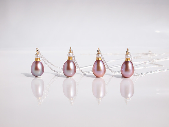 [還剩 1 件] Kintsugi 香水瓶狀珍珠長項鍊 -淡紫色粉紅色- | 60cm silver925 第3張的照片