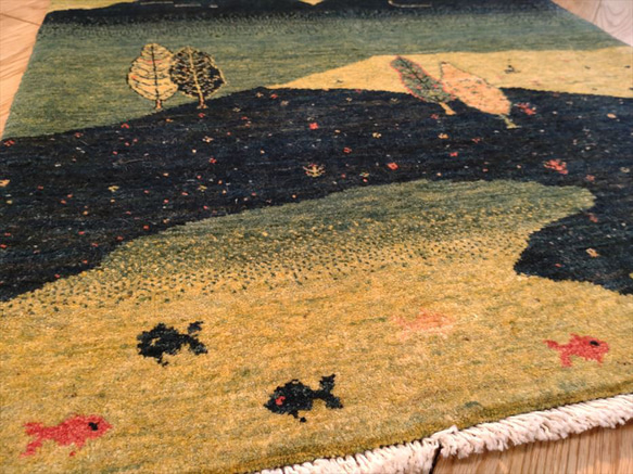 ペルシャ　パルヴィーズ　カシュクリ　117×84　緑　風景　ランドスケープ 12枚目の画像
