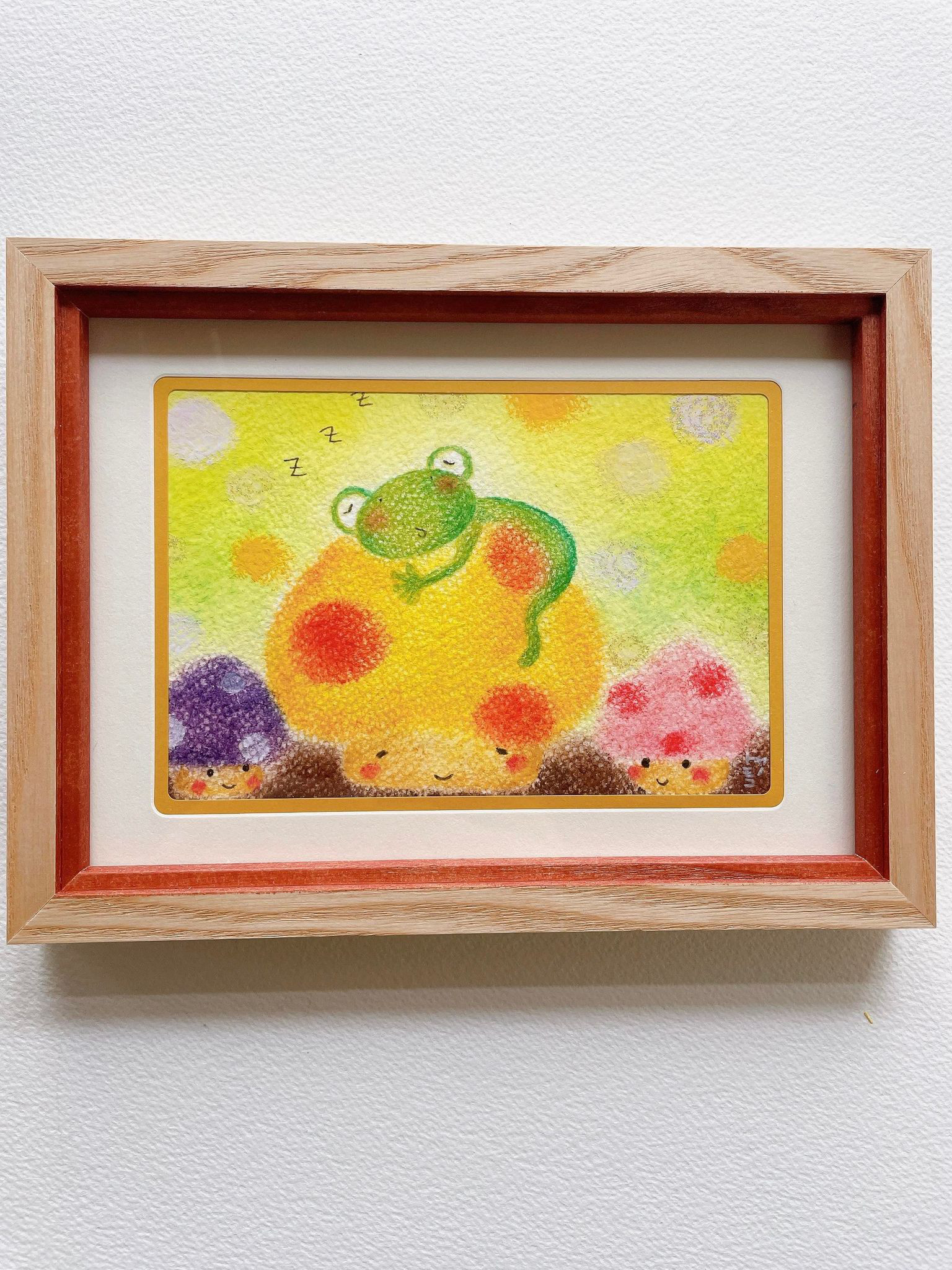 かえるの絵 癒しの絵 可愛い ヒーリング 【原画】 ～きのことかえる～ ギフト 歓迎 送別 プレゼント 母の日