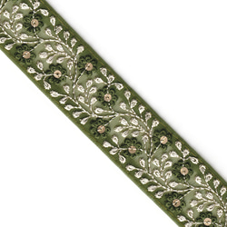 [ 180 ] グリーン 緑 花柄 シンプル 幅:4cm インド刺繍 リボン 1枚目の画像