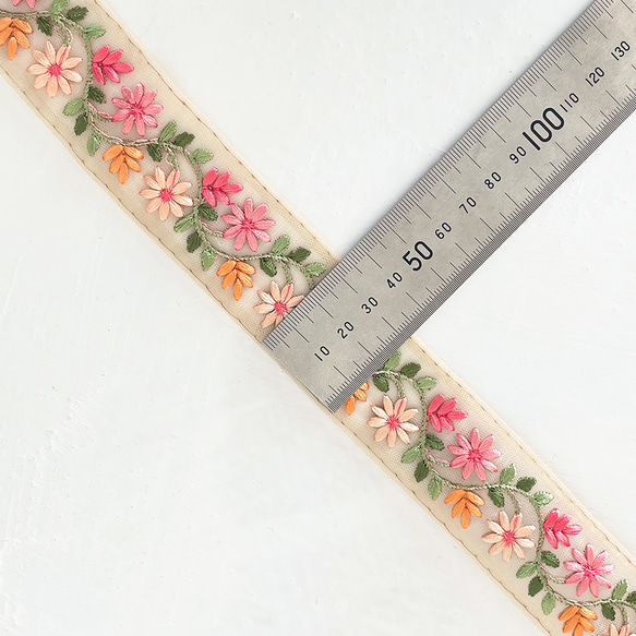 [ 185 ] インド刺繍 リボン ピンク 桃色 花柄 幅:3cm 6枚目の画像