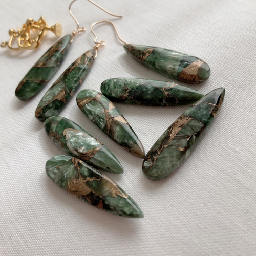 セラフィナイトコッパー ロングピアス,イヤリング/14kgf 天然石 金属