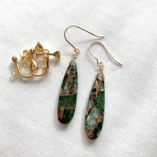 セラフィナイトコッパー ロングピアス,イヤリング/14kgf 天然石 金属