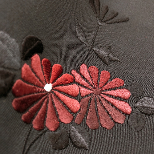 ヴィンテージ】古着 羽織 着物カーディガン 刺繍 花柄 モード 黒 赤