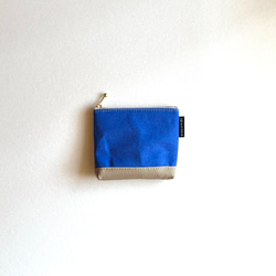 お財布にもなる便利な帆布のミニポーチ・ブルー×ベージュ 3枚目の画像