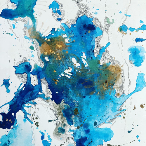 絵画　油絵　原画　一点物　抽象画　現代アート　和スタイル　ブルー　F12 絵画 油絵 原画 一点物 抽象画 現代アート 和スタイル ブルー
