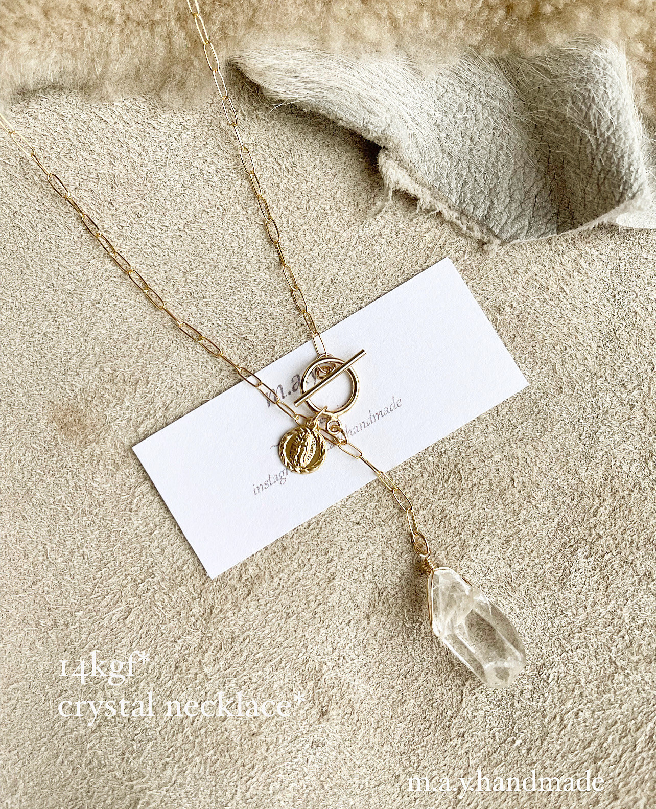 14kgf*crystal×メダイのマンテルネックレス*
