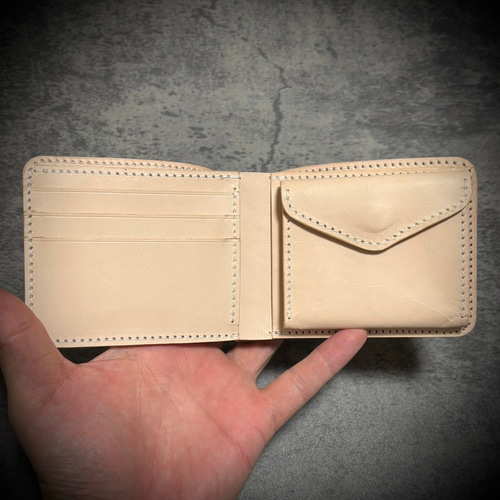 経年変化を楽しむ メンズ 二つ折り 財布 生成り ナチュラル 手縫い