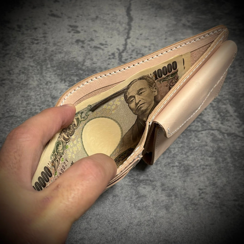 経年変化を楽しむ メンズ 二つ折り 財布 生成り ナチュラル 手縫い