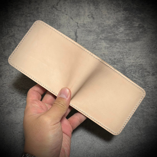 経年変化を楽しむ メンズ 二つ折り 財布 生成り ナチュラル 手縫い