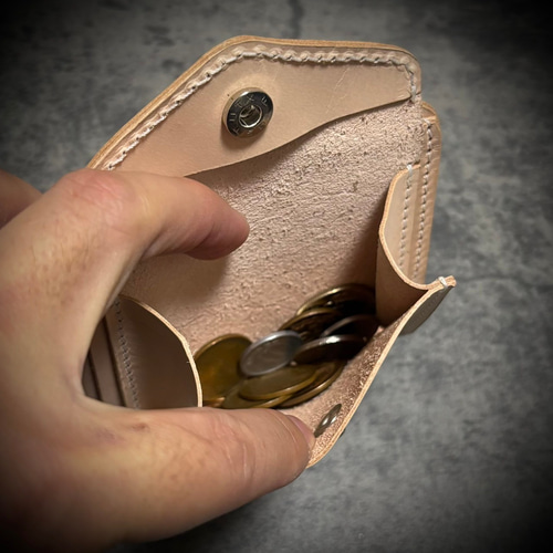 経年変化を楽しむ メンズ 二つ折り 財布 生成り ナチュラル 手縫い