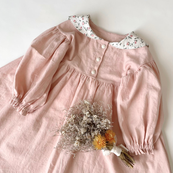 80〜140size】フローティングフローラ＊ぽわん袖のセーラーワンピース  