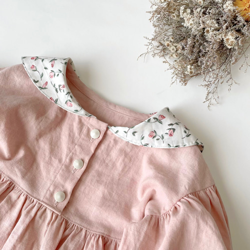 80〜140size】フローティングフローラ＊ぽわん袖のセーラーワンピース  