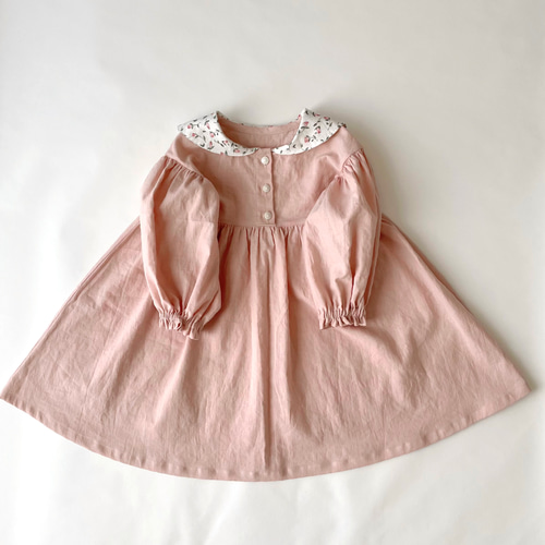 80〜140size】フローティングフローラ＊ぽわん袖のセーラーワンピース  