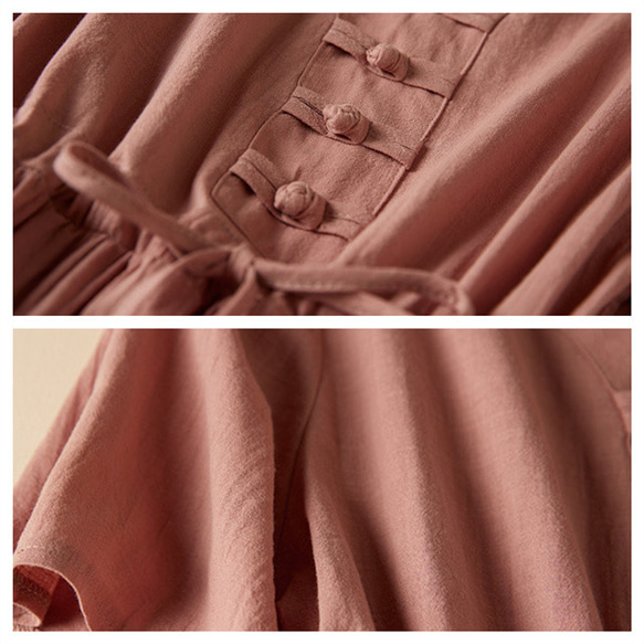 夏の綿麻ワンピース、 送料無料、綿麻ロング丈スカート、コットンリネンワンピース 3枚目の画像