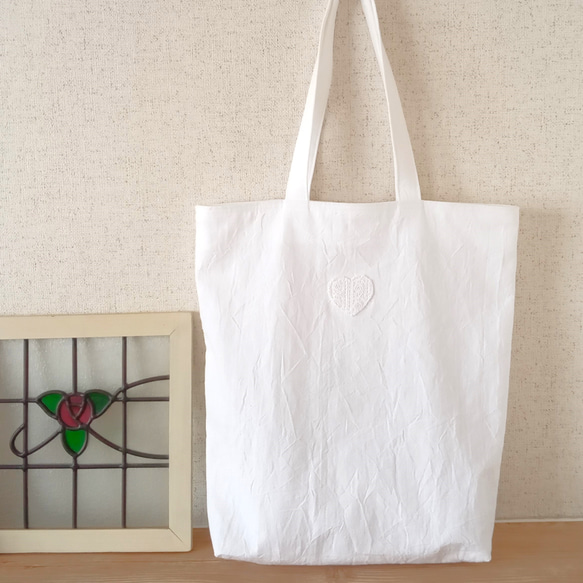 ホワイト トートバッグ パーフォレーションデザイン スリーフォータイム Three Four Time 刺繍レースサブバッグ