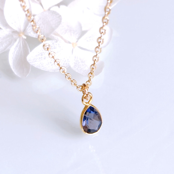 特集掲載《3月誕生石》大人ブルー アイオライト しずく 一粒ネックレス　14kgf 誕生日　母の日　プレゼント　ギフト 4枚目の画像