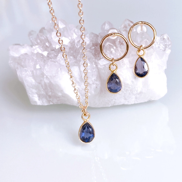 特集掲載《3月誕生石》大人ブルー アイオライト しずく 一粒ネックレス　14kgf 誕生日　母の日　プレゼント　ギフト 3枚目の画像