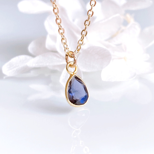 特集掲載《3月誕生石》大人ブルー アイオライト しずく 一粒ネックレス　14kgf 誕生日　母の日　プレゼント　ギフト 1枚目の画像