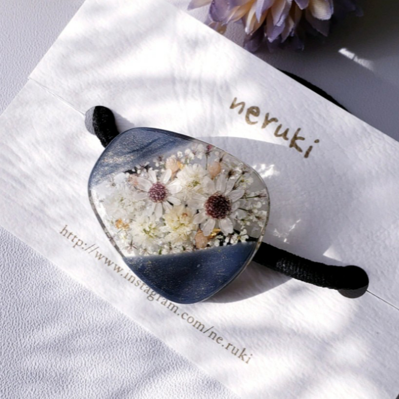 レジン ドライフラワー ヘアゴム レジンヘアゴム ポニーフック ドライフラワー No.166 クリアレジンお花