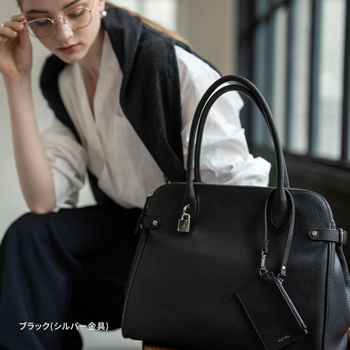 本革 トートバッグ 2way ビジネス A4 大容量 シルバー金具 グレージュ 