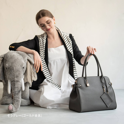 本革 トートバッグ 2way ビジネス A4 大容量 シルバー金具 グレージュ 