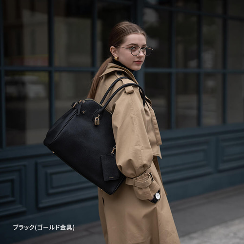 本革 トートバッグ 2way ビジネス A4 大容量 シルバー金具 ブラック