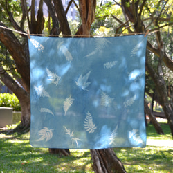 藍曬絲棉方巾 - 蕨美 Botanic Cyanotype Square Scarf - Ferns 第2張的照片