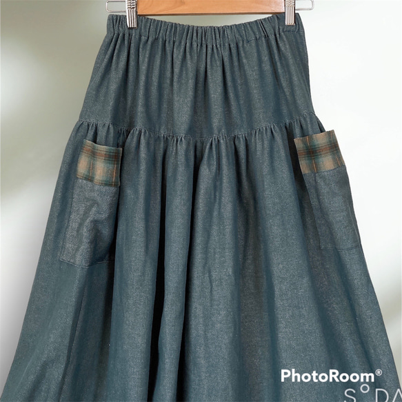 ソフトデニム調生地　ティアードスカート　ウエストゴム 4枚目の画像