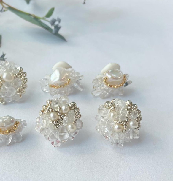 ビーズ刺繍アクセサリー/ビーズイヤリング/イヤリング/淡水パール/入園