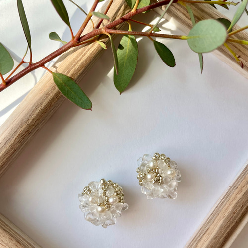 ビーズ刺繍アクセサリー/ビーズイヤリング/イヤリング/淡水パール/入園