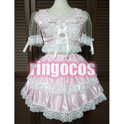 アイドル衣装 ピンク×白 編み上げリボン オリジナル ハンドメイド コスプレ衣装 ロリータ ロリィタ 1枚目の画像