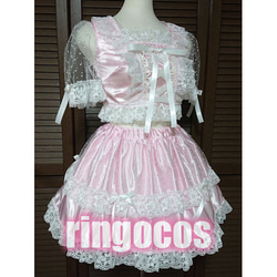 アイドル衣装 ピンク×白 編み上げリボン オリジナル ハンドメイド コスプレ衣装 ロリータ ロリィタ 3枚目の画像