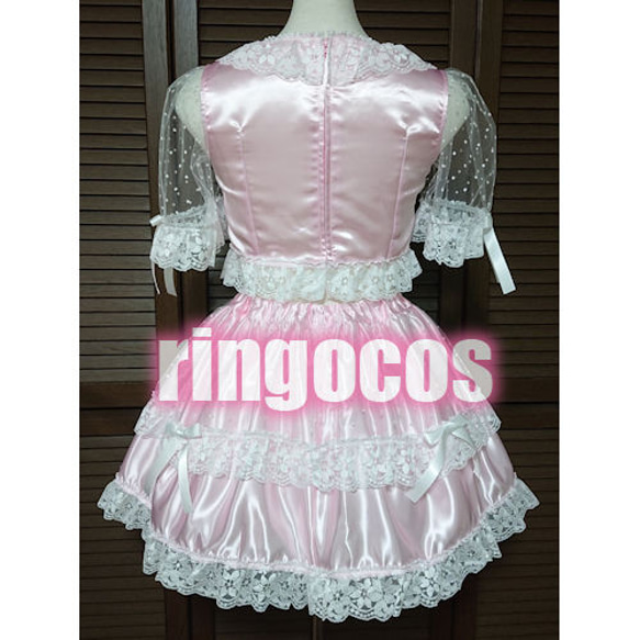 アイドル衣装 ピンク×白 編み上げリボン オリジナル ハンドメイド コスプレ衣装 ロリータ ロリィタ 4枚目の画像