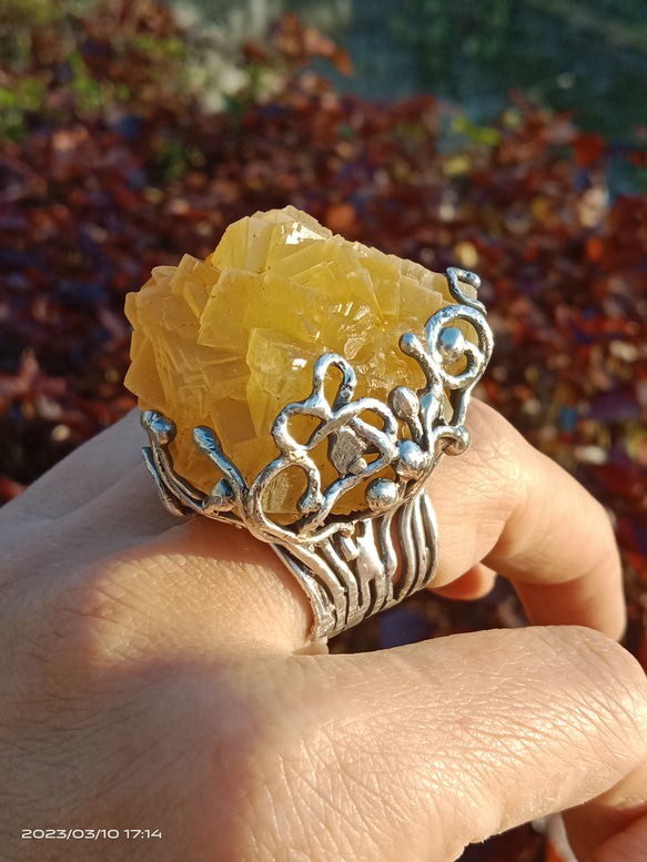 黃螢石原礦手工銀戒 純銀戒指~ 「黃龍」~ Fluorite Mineral Silver Ring 第9張的照片