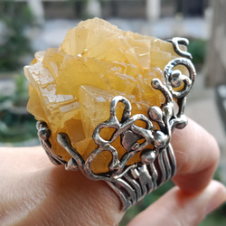 黃螢石原礦手工銀戒 純銀戒指~ 「黃龍」~ Fluorite Mineral Silver Ring 第17張的照片