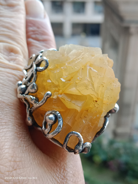 黃螢石原礦手工銀戒 純銀戒指~ 「黃龍」~ Fluorite Mineral Silver Ring 第15張的照片