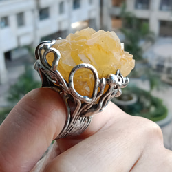 黃螢石原礦手工銀戒 純銀戒指~ 「黃龍」~ Fluorite Mineral Silver Ring 第13張的照片