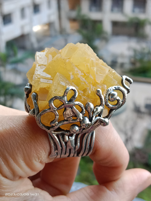 黃螢石原礦手工銀戒 純銀戒指~ 「黃龍」~ Fluorite Mineral Silver Ring 第11張的照片