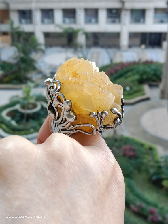 黃螢石原礦手工銀戒 純銀戒指~ 「黃龍」~ Fluorite Mineral Silver Ring 第18張的照片