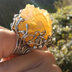 黃螢石原礦手工銀戒 純銀戒指~ 「黃龍」~ Fluorite Mineral Silver Ring 第1張的照片