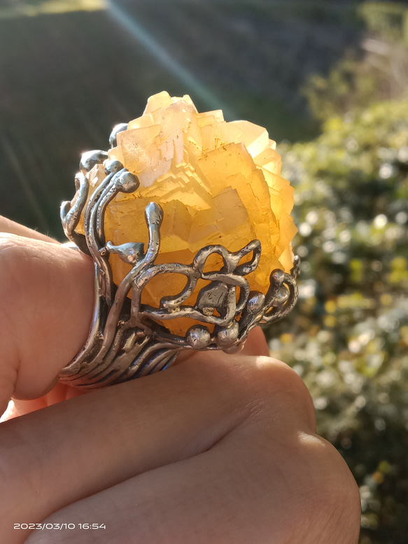 黃螢石原礦手工銀戒 純銀戒指~ 「黃龍」~ Fluorite Mineral Silver Ring 第1張的照片